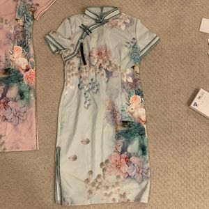 chinese green silk qipao dress